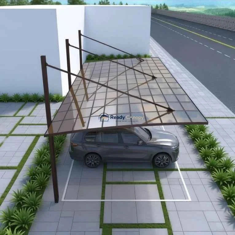 Back-Pull Cantilever Double Carport - Brown