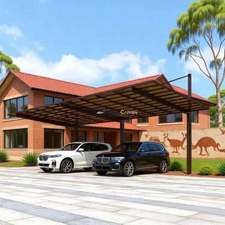 Back-Pull Cantilever Double Carport - Brown