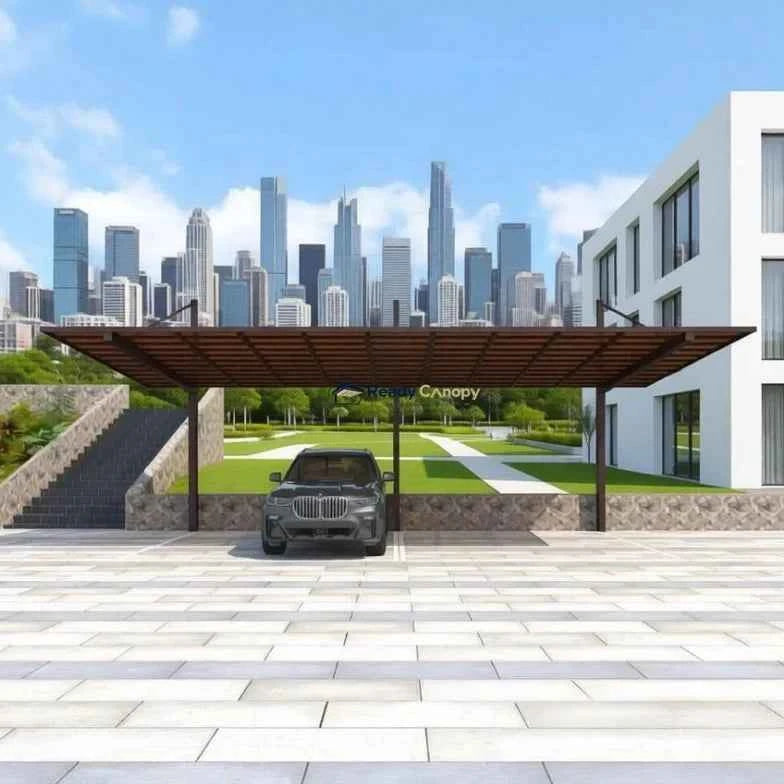 Back-Pull Cantilever Double Carport - Brown