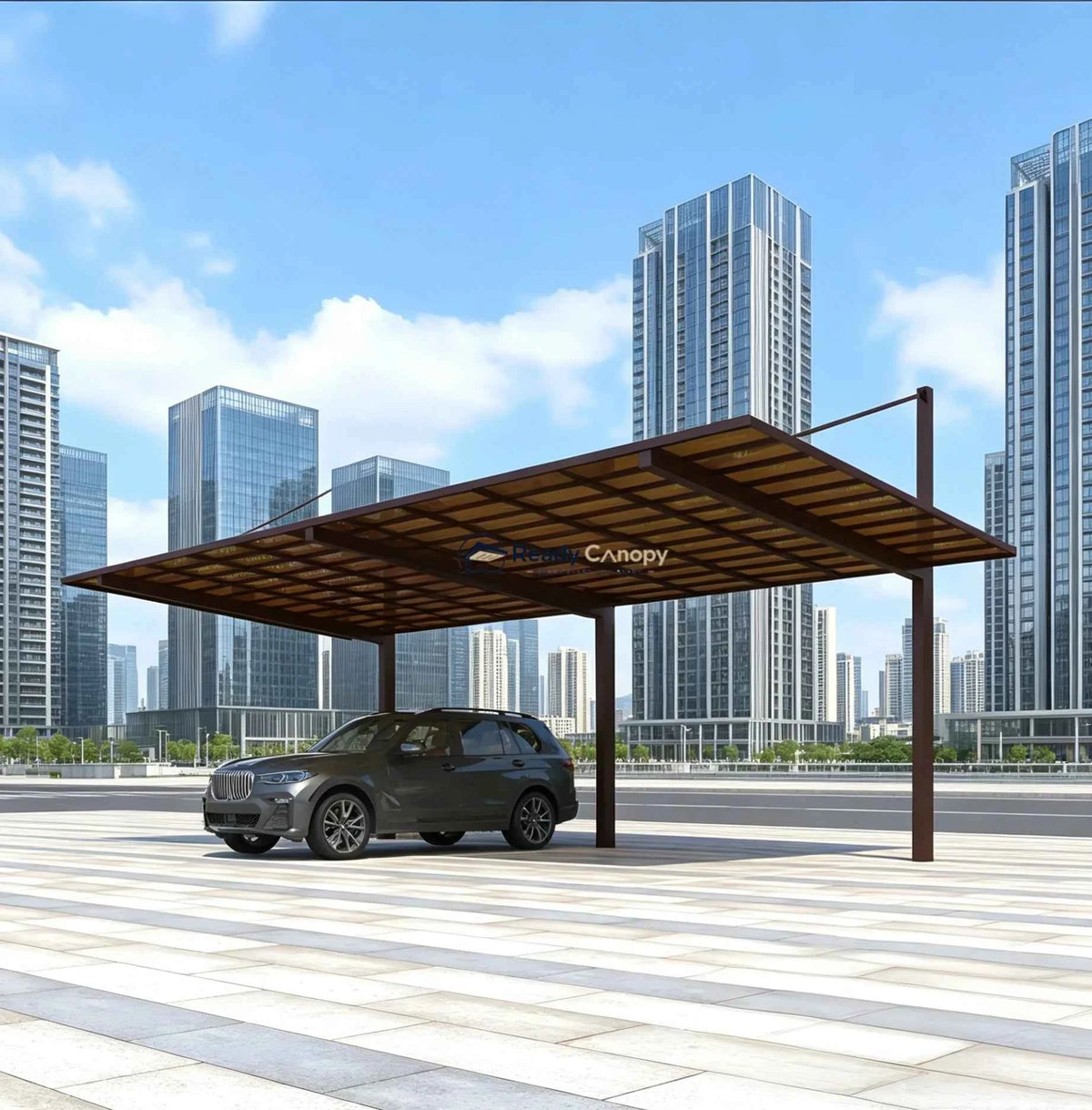 Back-Pull Cantilever Double Carport - Brown