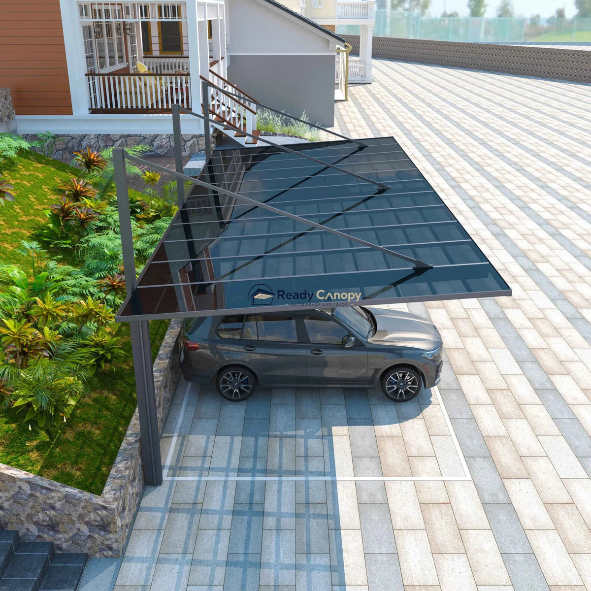 Back-Pull Cantilever Double Carport - Grey