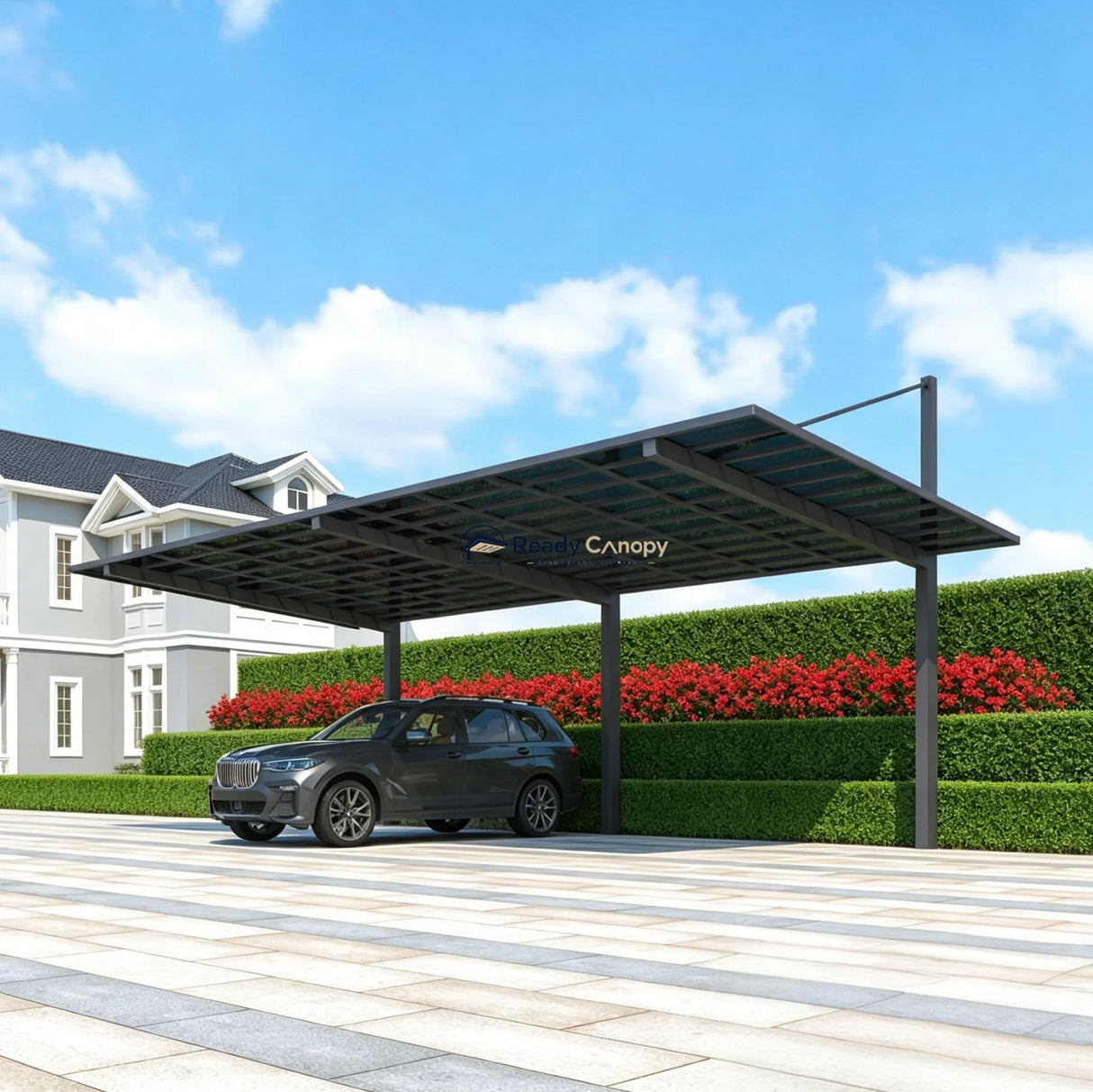 Back-Pull Cantilever Double Carport - Grey — angled view