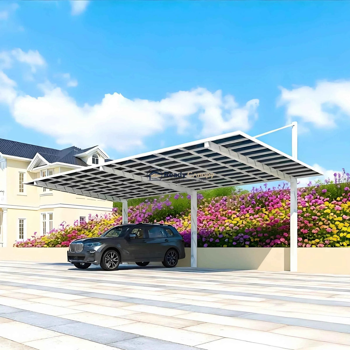 Back-Pull Cantilever Double Carport - White