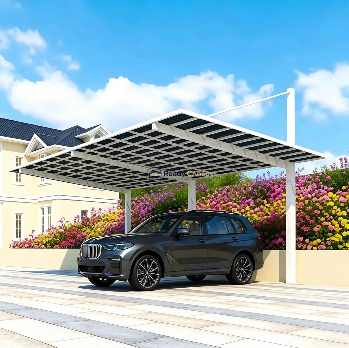 Back-Pull Cantilever Double Carport - White
