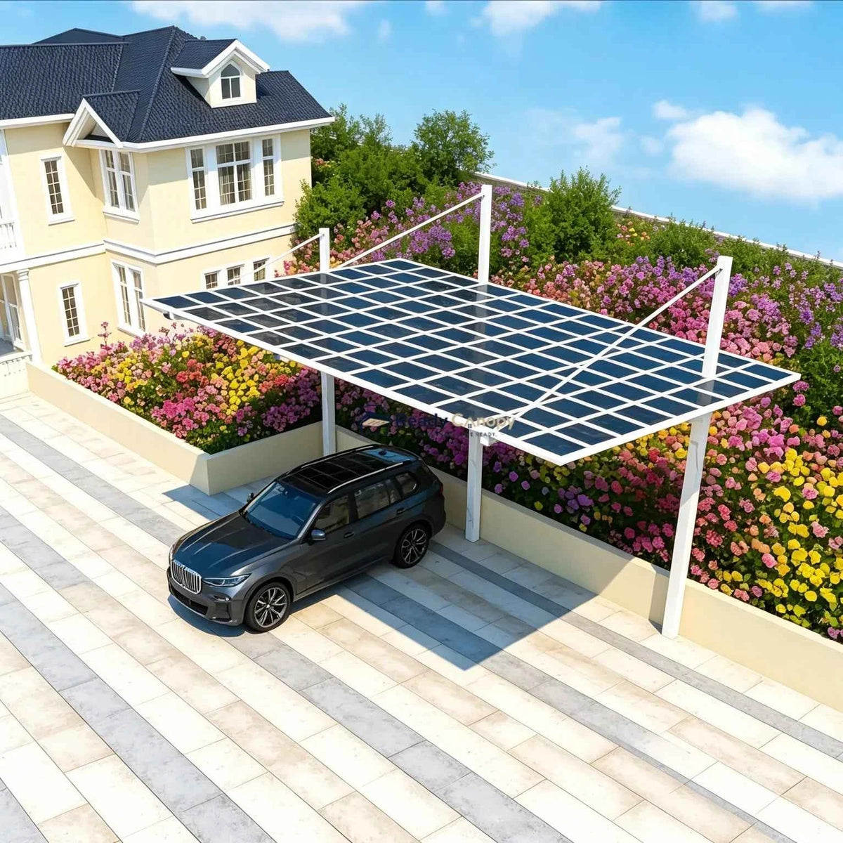 Back-Pull Cantilever Double Carport - White