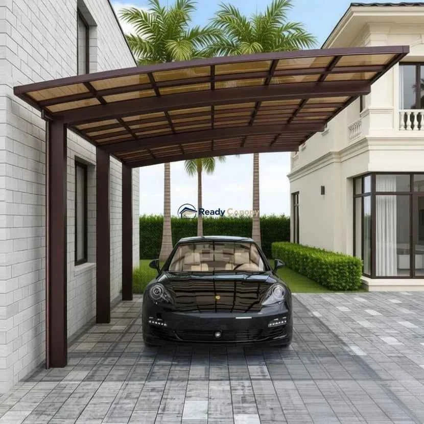 L Shape Cantilever Single Carport - Brown