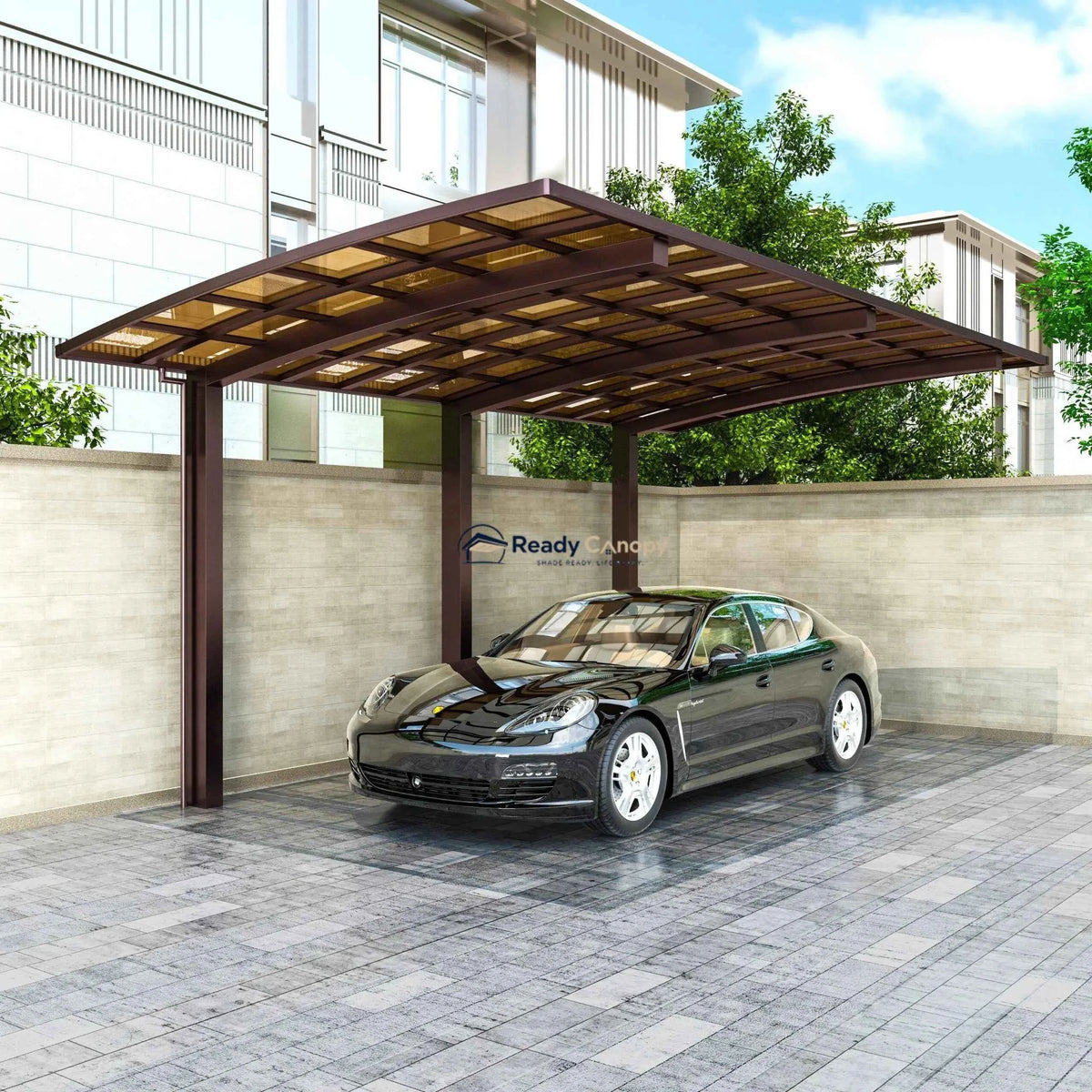 L Shape Cantilever Single Carport - Brown