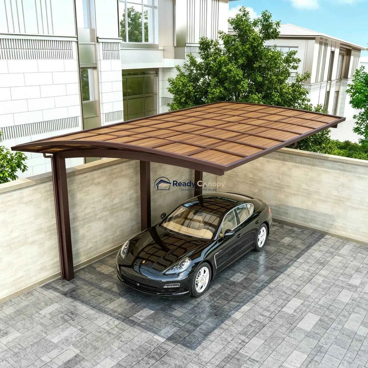 L Shape Cantilever Single Carport - Brown