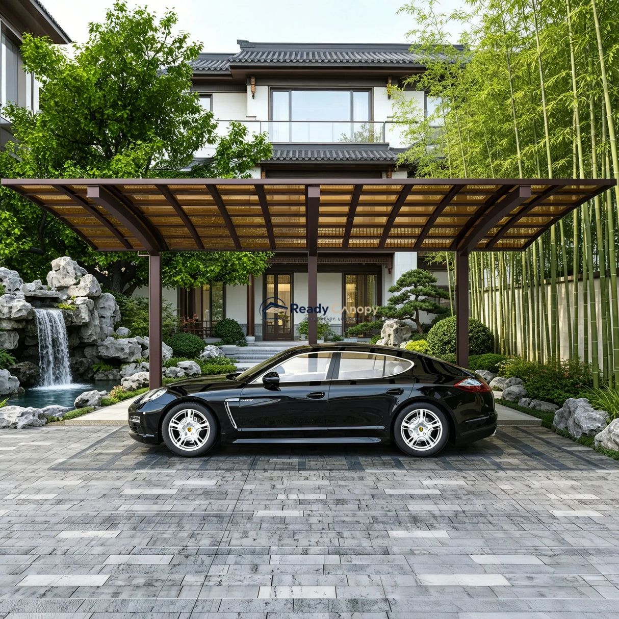 L Shape Cantilever Single Carport - Brown
