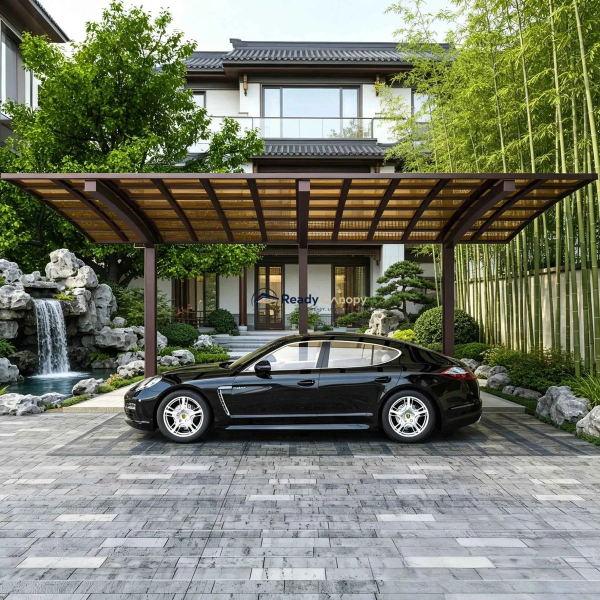 L Shape Cantilever Single Carport - Brown