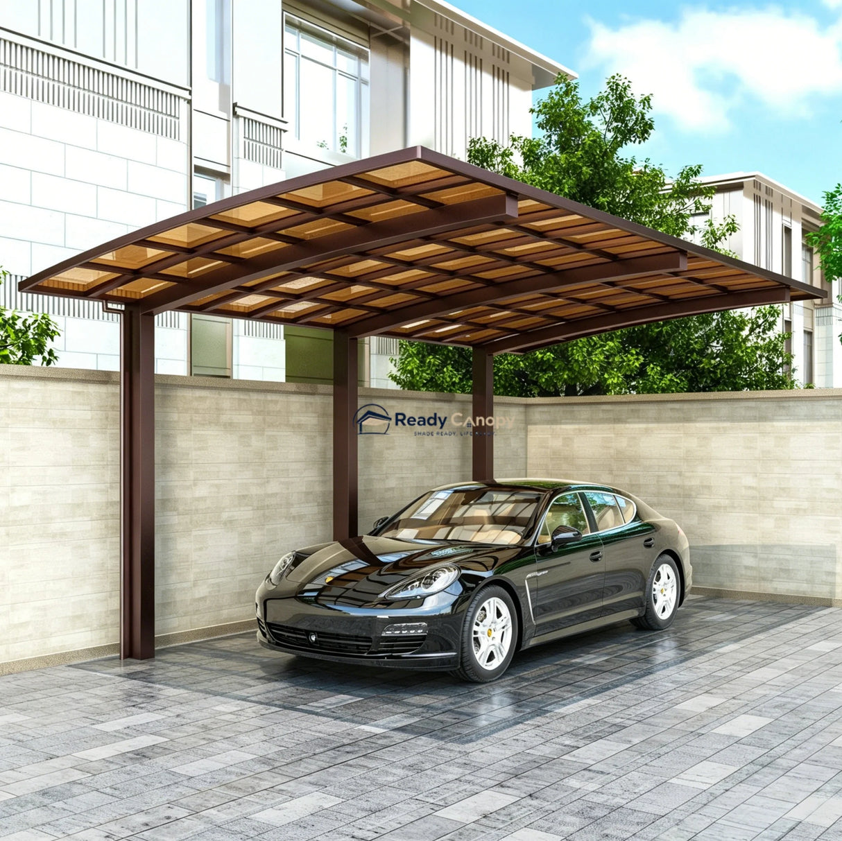 L Shape Cantilever Single Carport - Brown