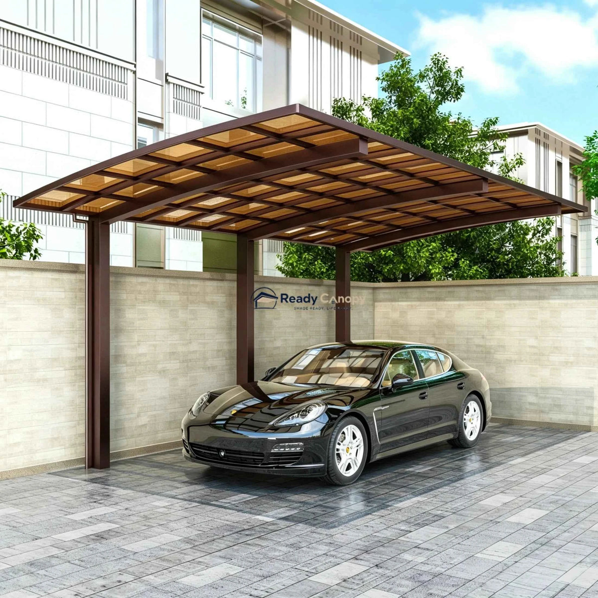 L Shape Cantilever Single Carport - Brown