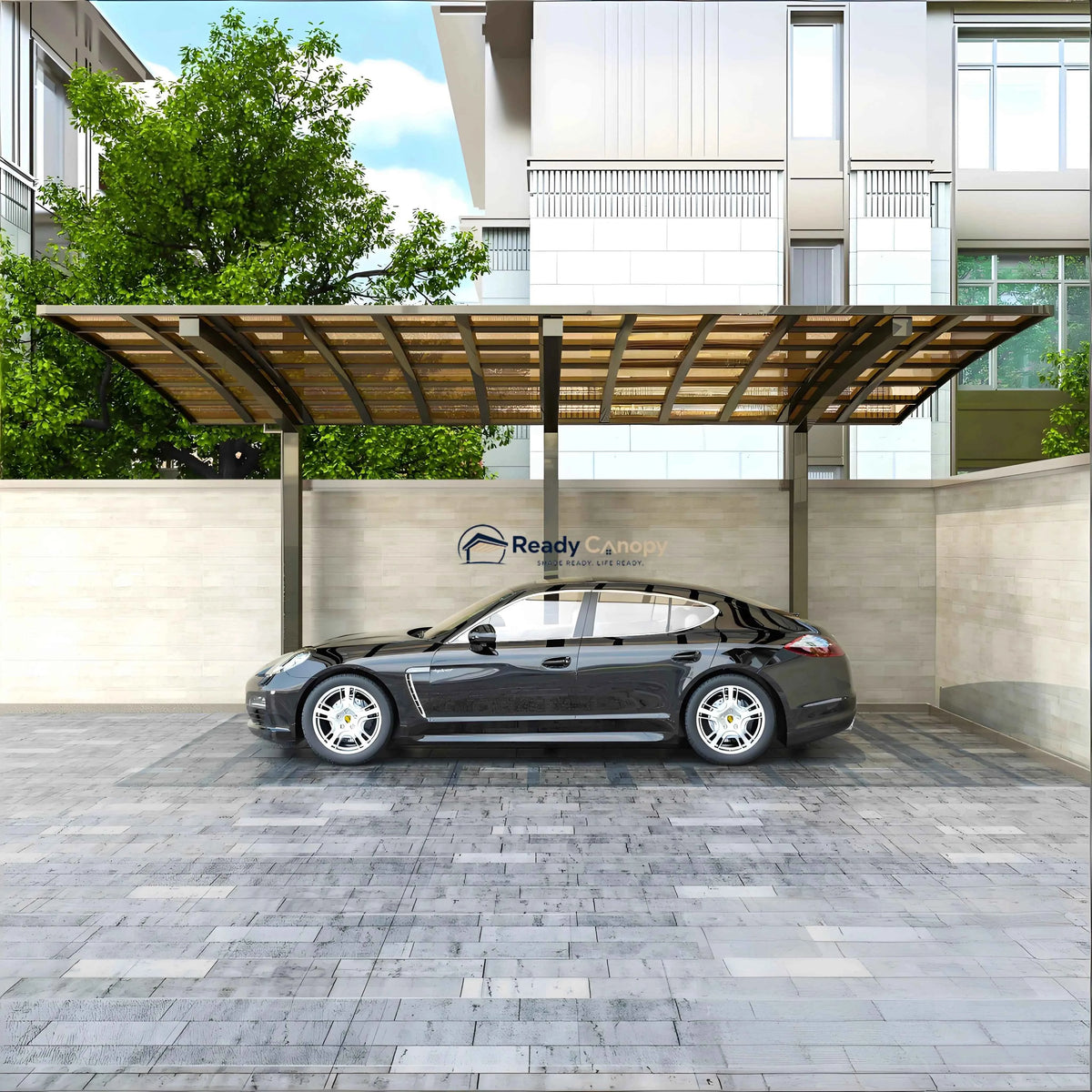 L Shape Cantilever Single Carport - Champagne