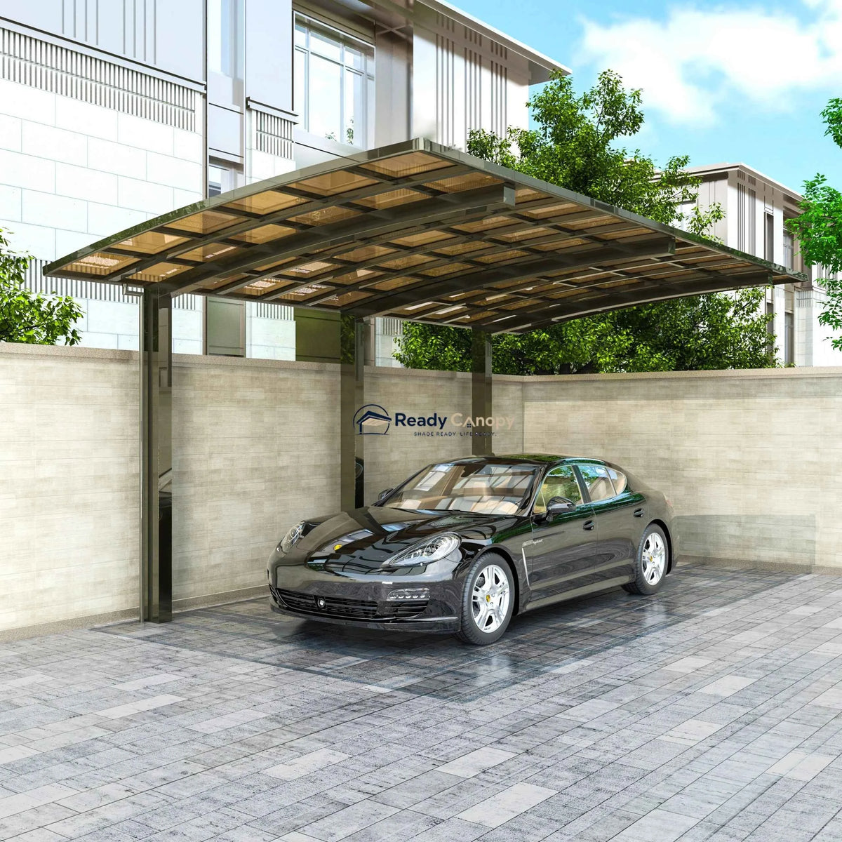 L Shape Cantilever Single Carport - Champagne
