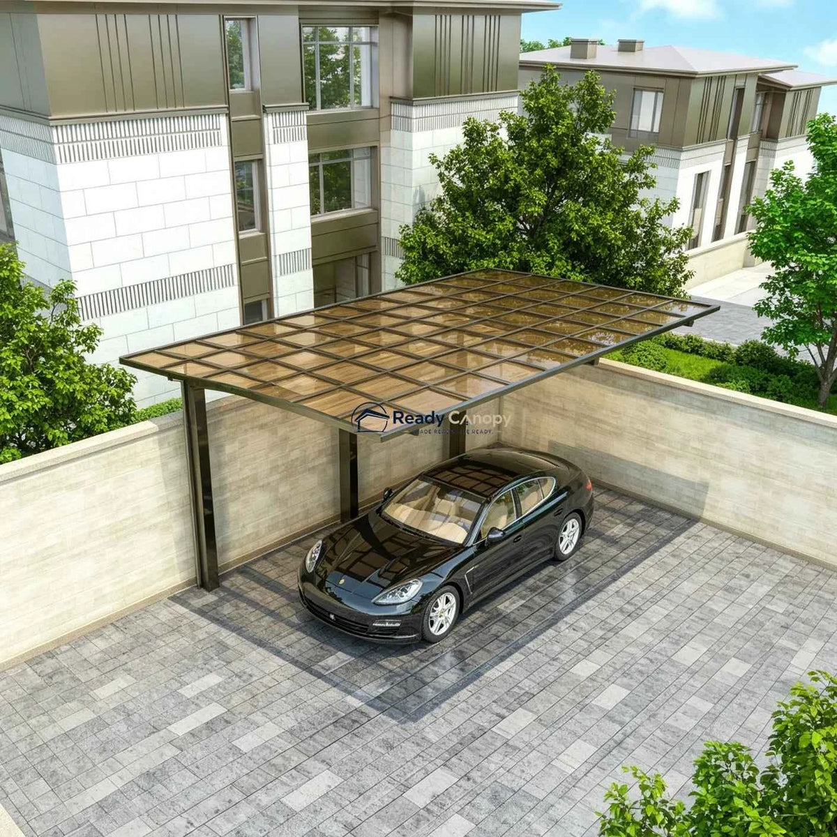 L Shape Cantilever Single Carport - Champagne