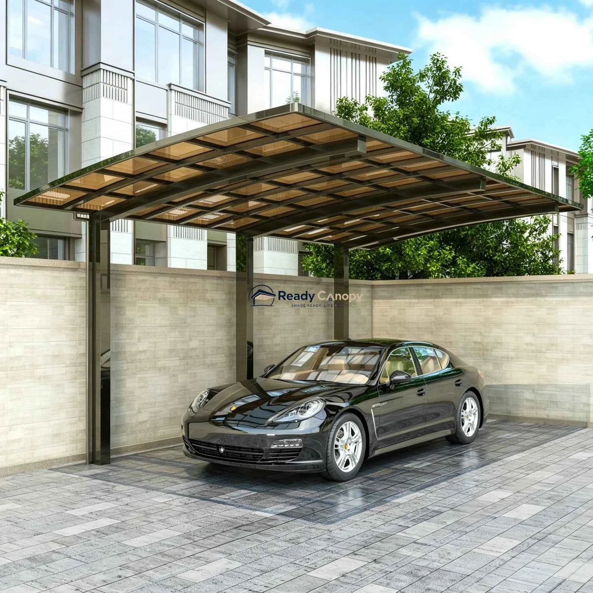L Shape Cantilever Single Carport - Champagne