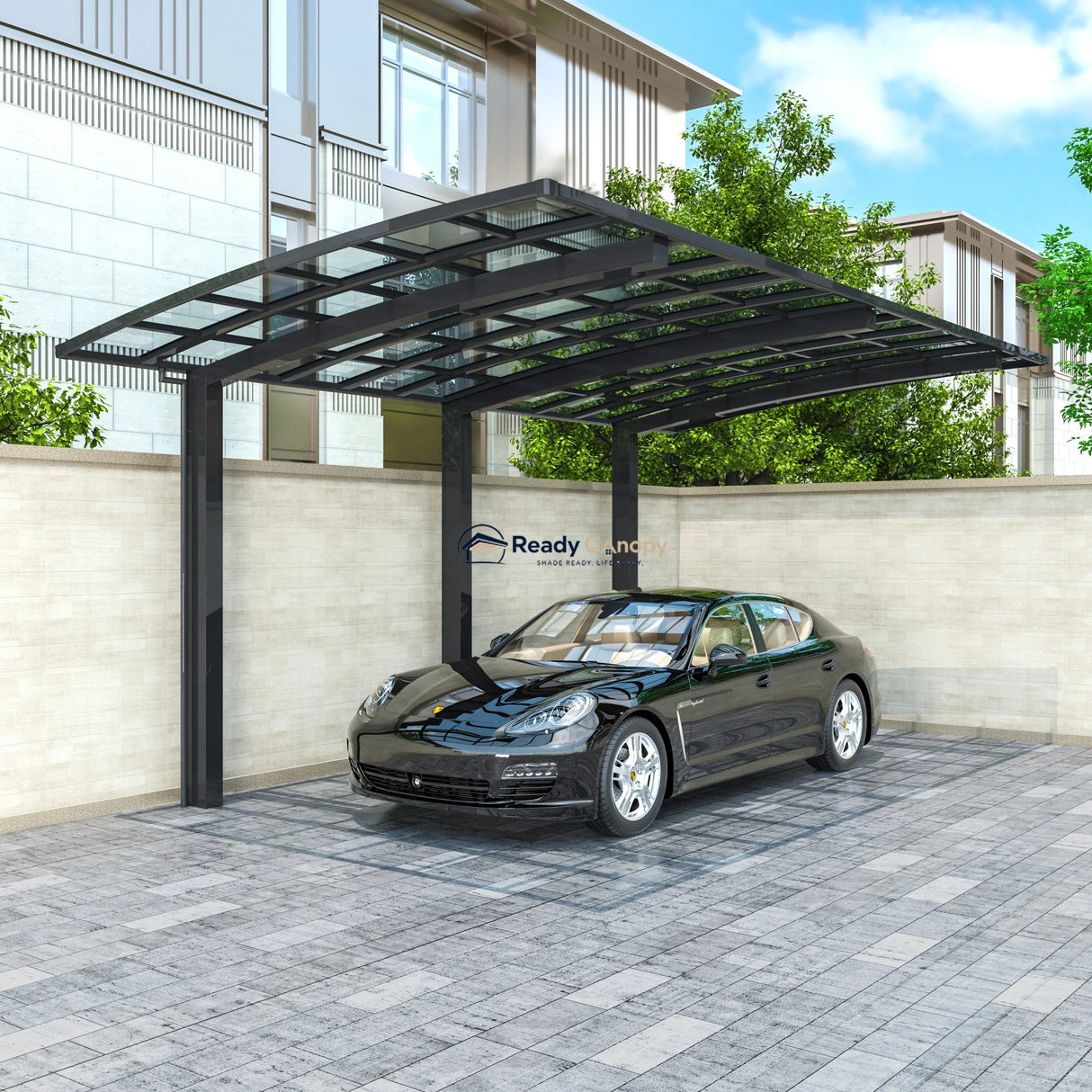 L Shape Cantilever Single Carport - Grey