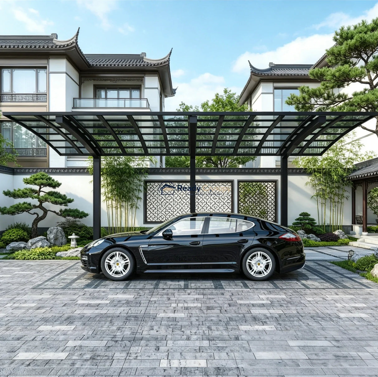 L Shape Cantilever Single Carport - Grey