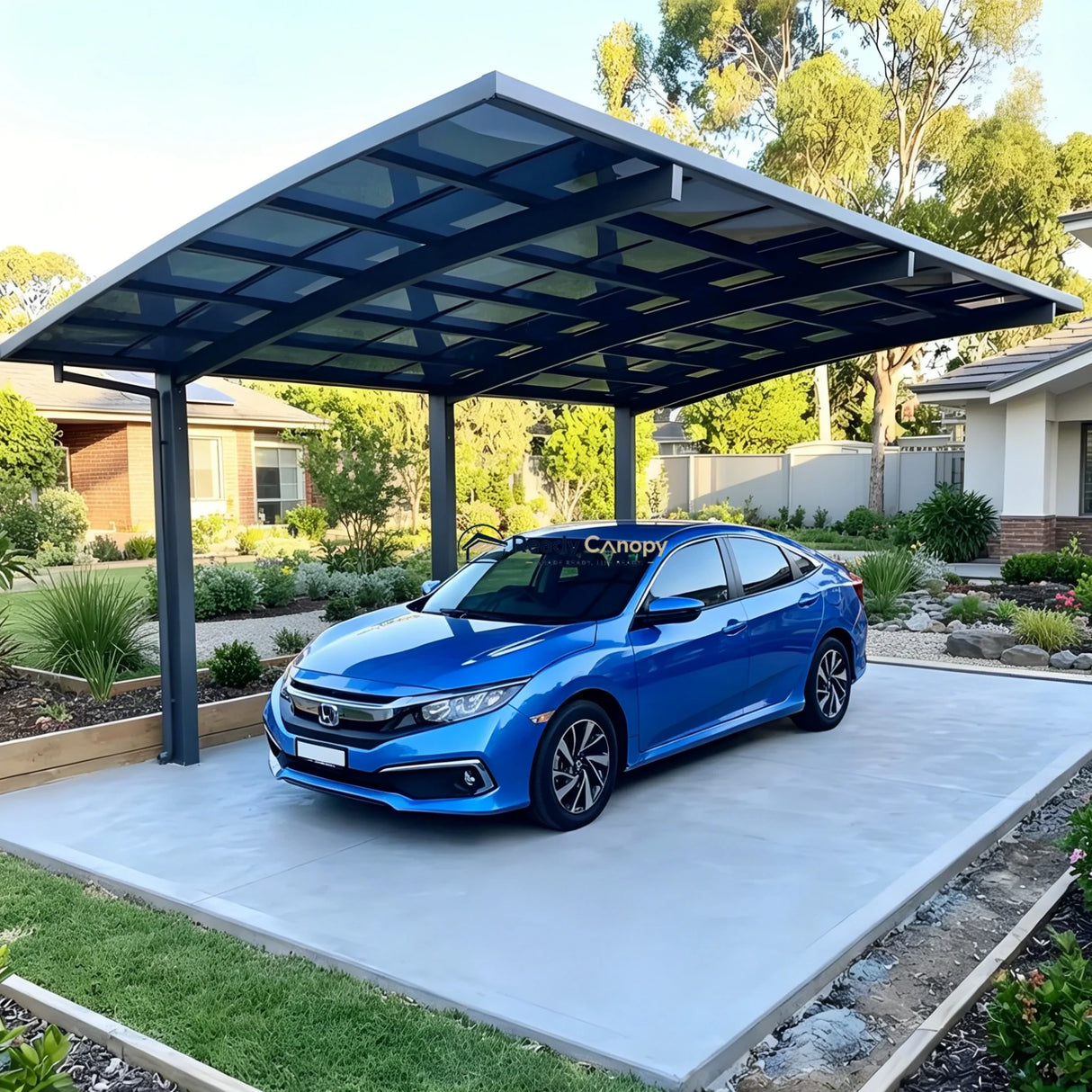 L Shape Cantilever Single Carport - Grey