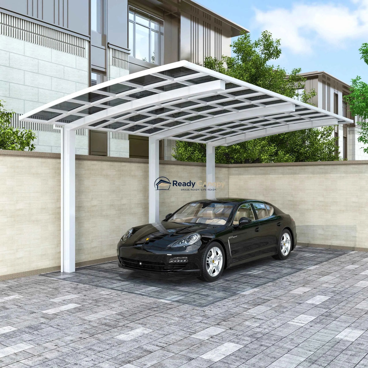 L Shape Cantilever Single Carport - White