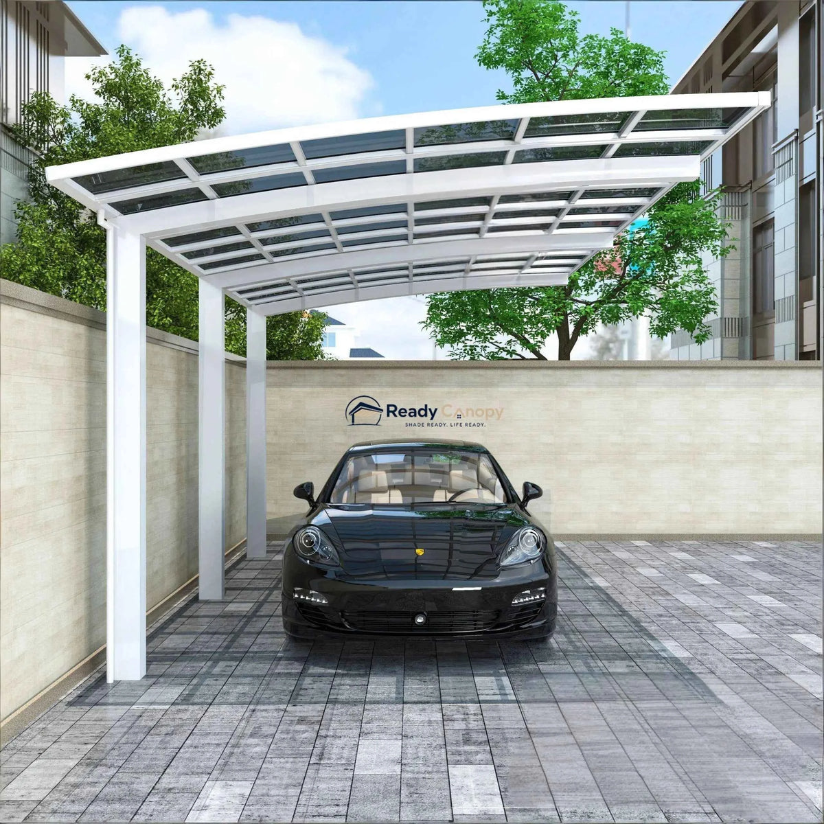 L Shape Cantilever Single Carport - White
