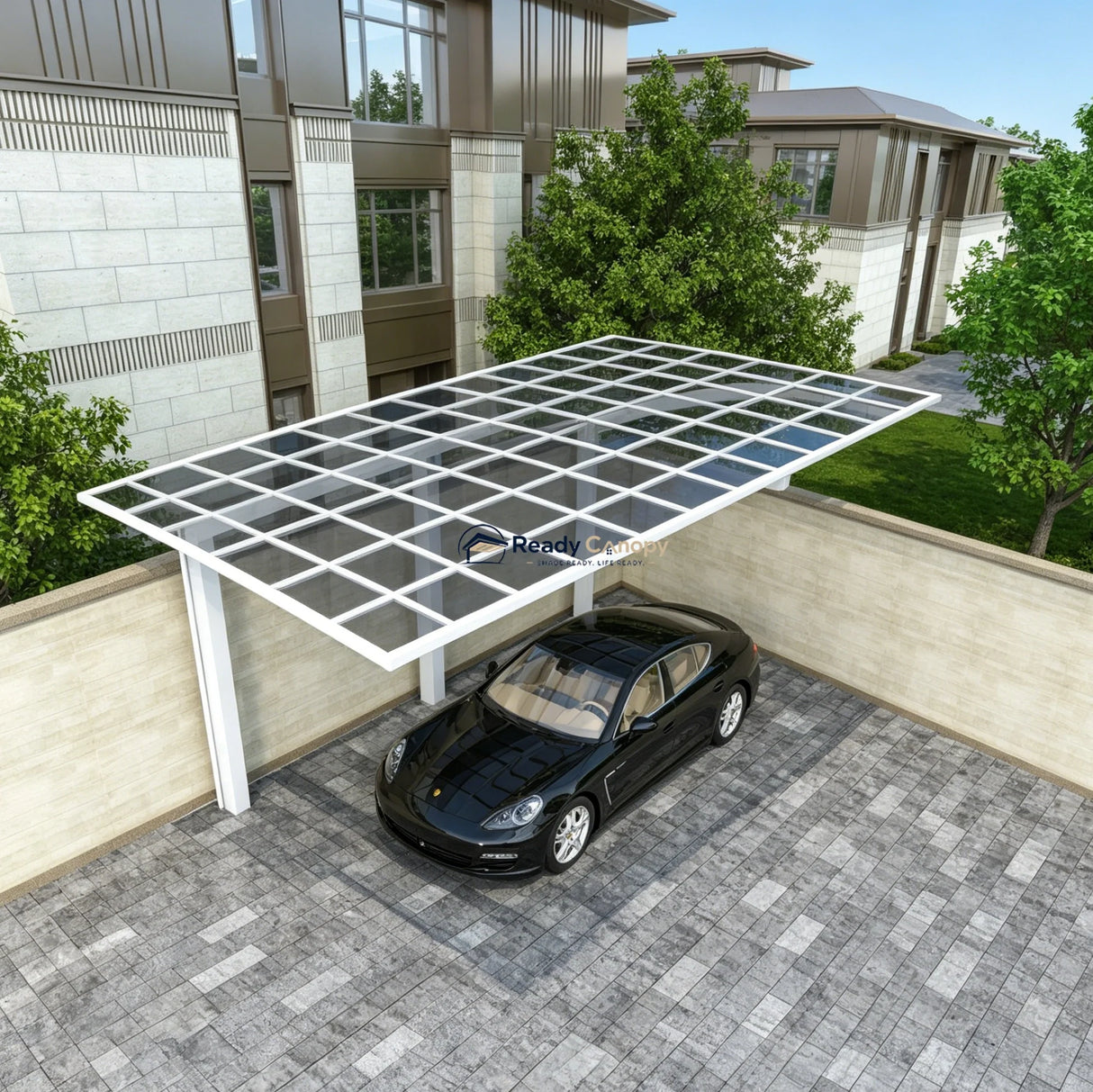 L Shape Cantilever Single Carport - White