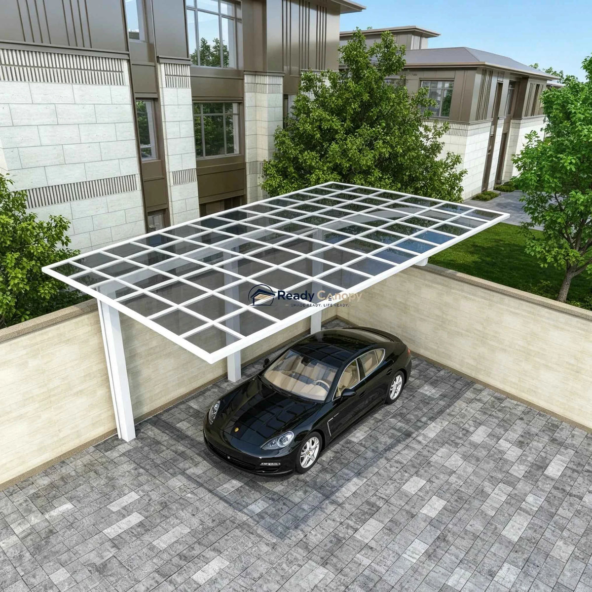 L Shape Cantilever Single Carport - White