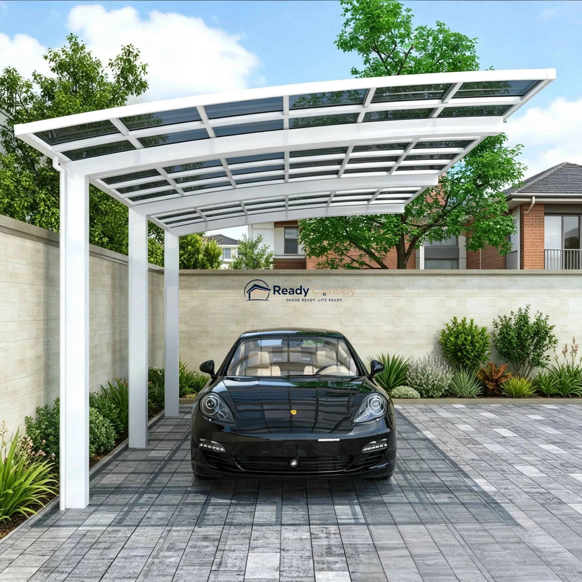 L Shape Cantilever Single Carport - White