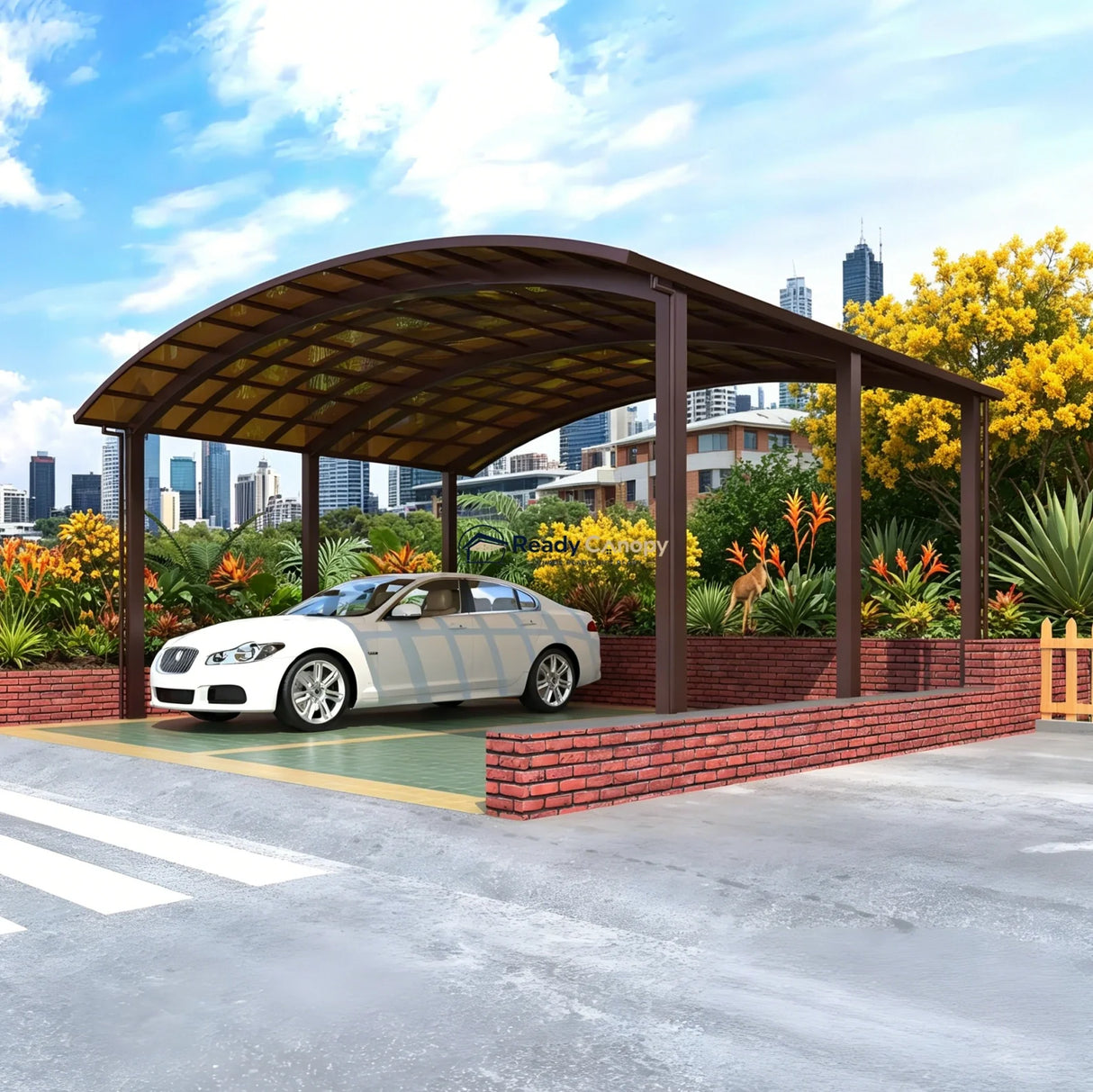 M-Shape Double Carport - Brown