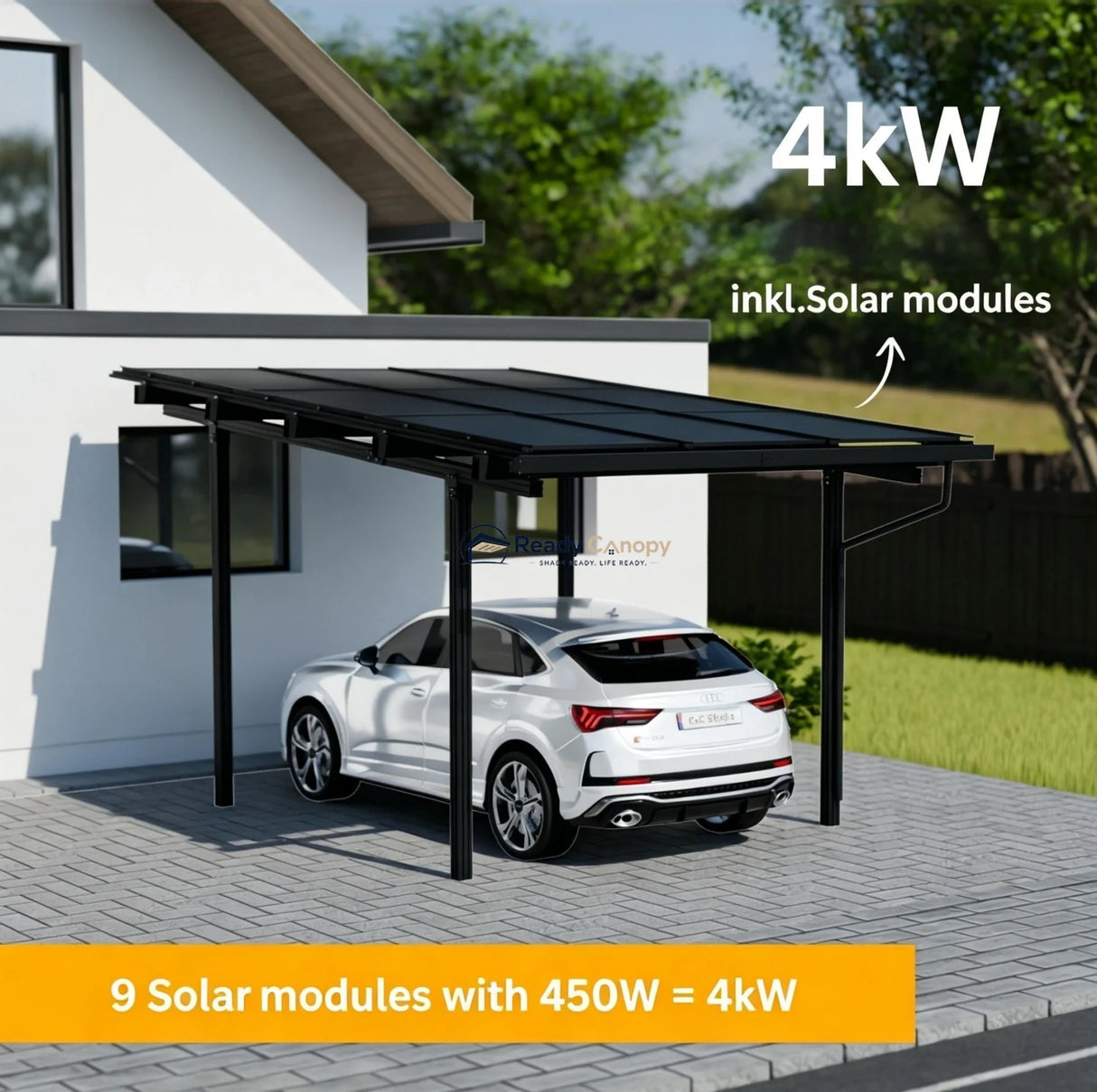 Single Solar Carport 4kW Kit Black with 9 Solar