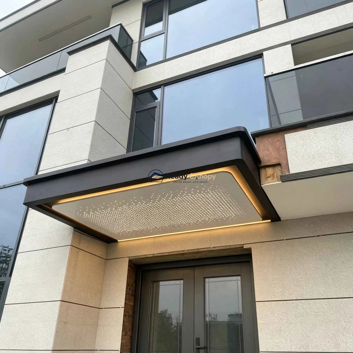 Custom Aluminum Solid Panel Awning with Fiber Optic Starry Sky - Ready Canopy