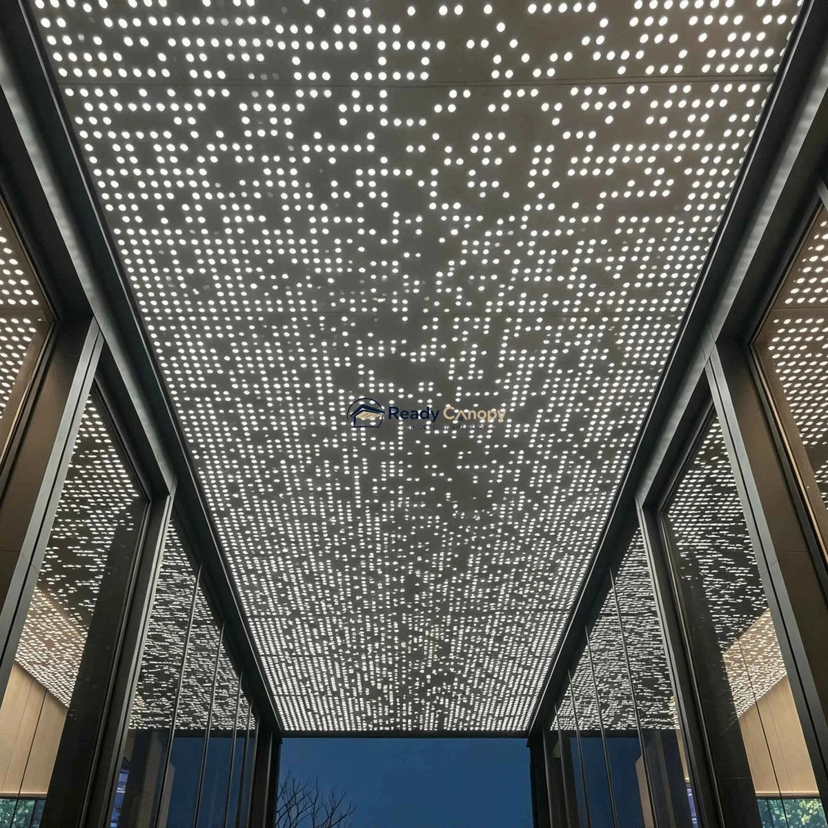 Custom Commercial Aluminum Solid Panel Canopy with Fiber Optic Starry Sky Effect - Ready Canopy