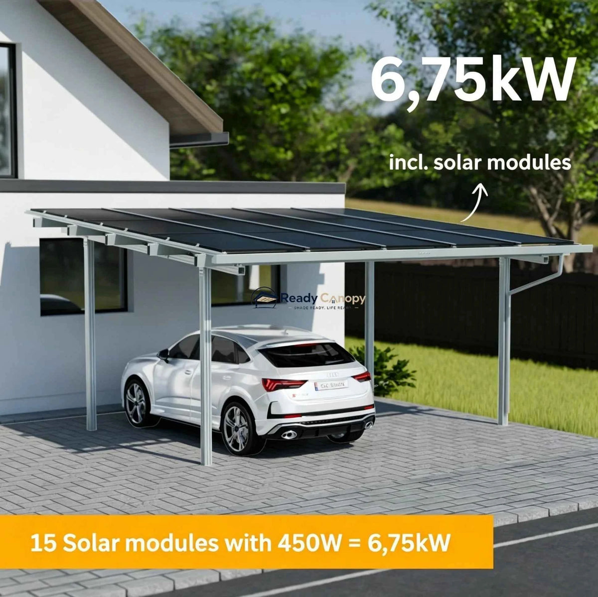 Double Solar Carport Kit Silver - Ready Canopy