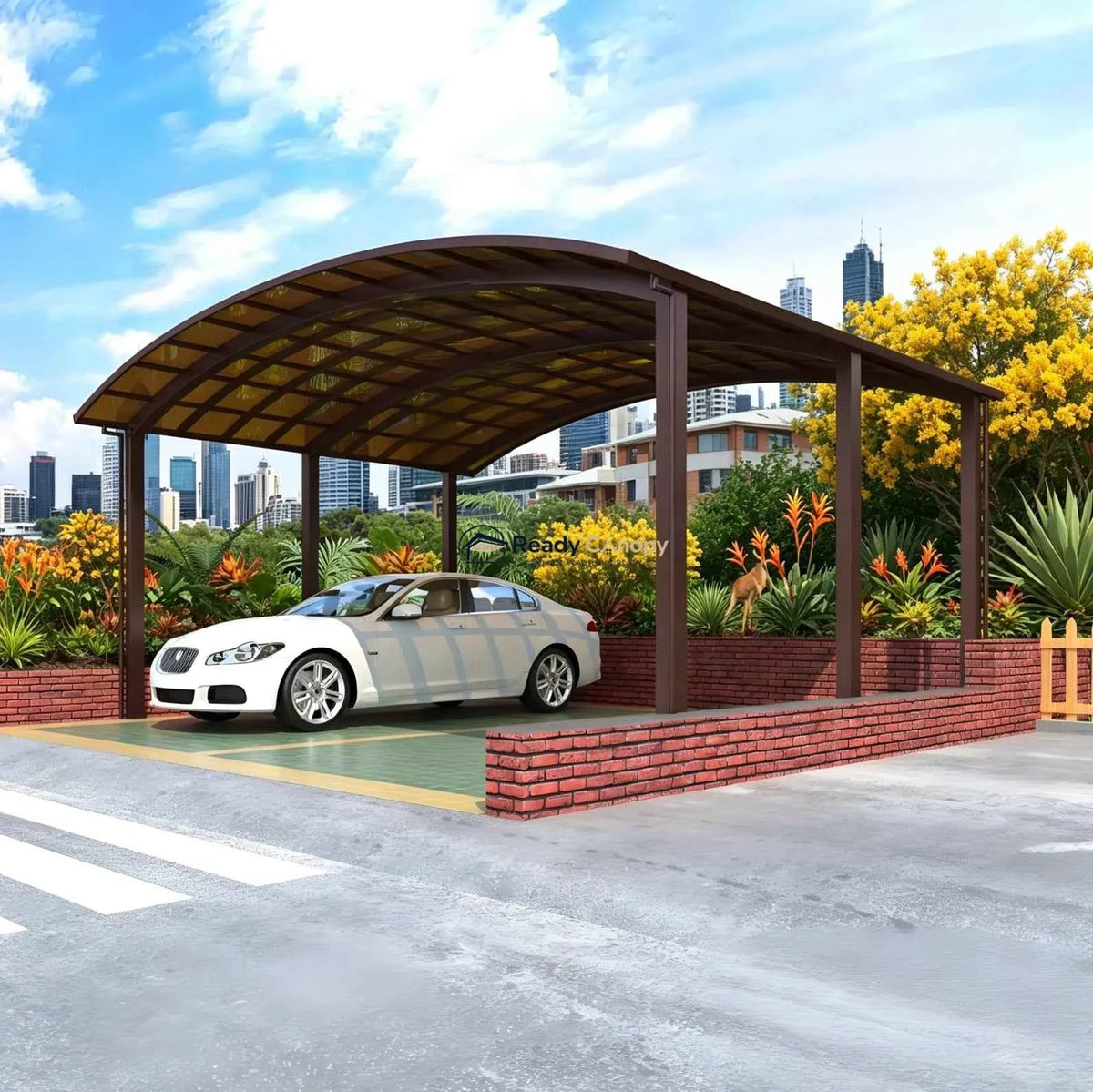 M-Shape Double Carport - Brown - Ready Canopy