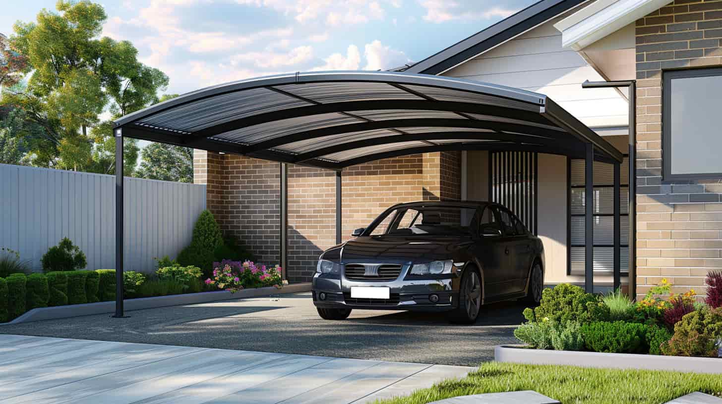 L shape cantilever aluminium carport kit installed on an Australian driveway