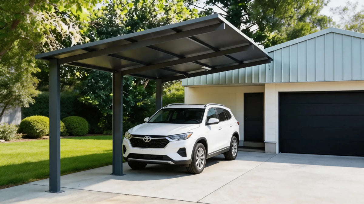 insulated aluminum carport installed on a modern residential driveway