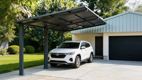 insulated aluminum carport installed on a modern residential driveway
