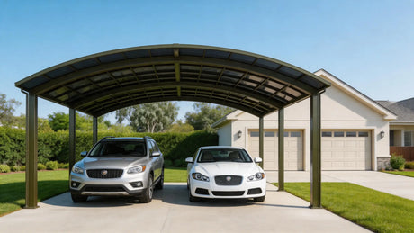 M-Shape Double Carport Kits: A Practical Two-Car Aluminum Shelter with Twin-Peak Roof Drainage - Ready Canopy