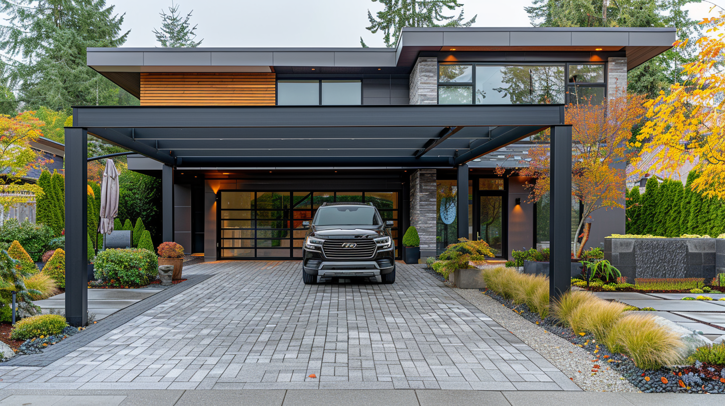 Retractable carport kit for a home driveway