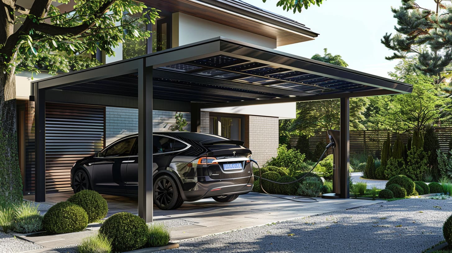 Solar-ready carport structure with solar panels and vehicle protection