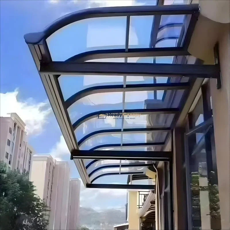 Aluminium Frame Awning - Grey — installed outdoors