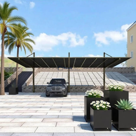 Back-Pull Cantilever Double Carport - Champagne — side view