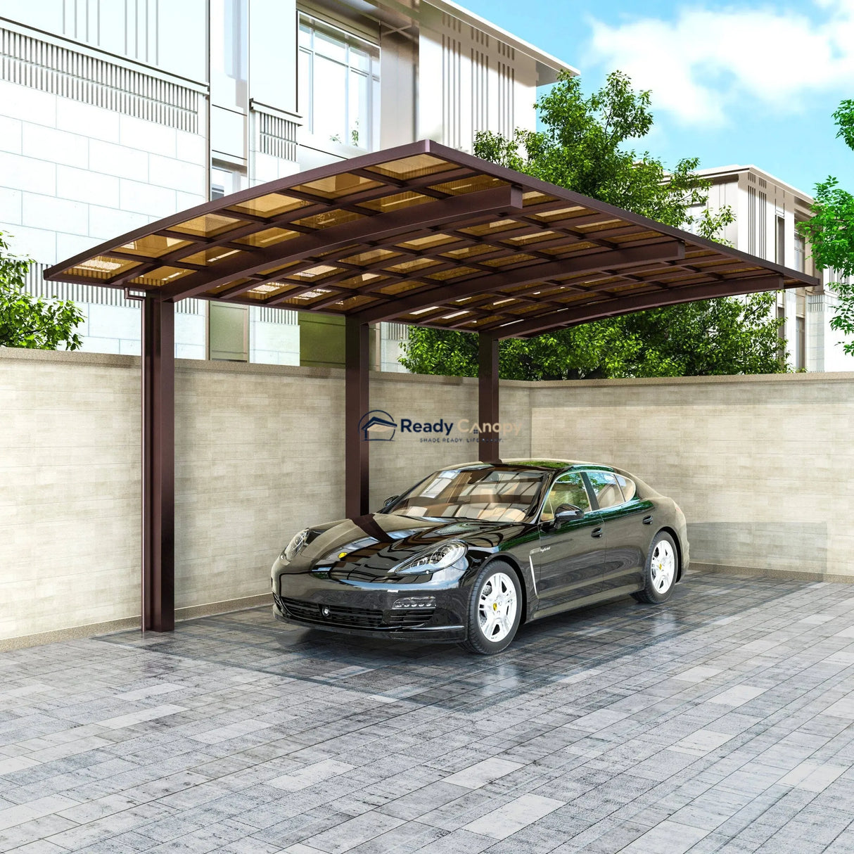 L Shape Cantilever Single Carport - Brown