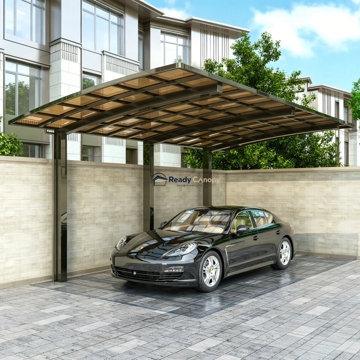 L Shape Cantilever Single Carport - Champagne