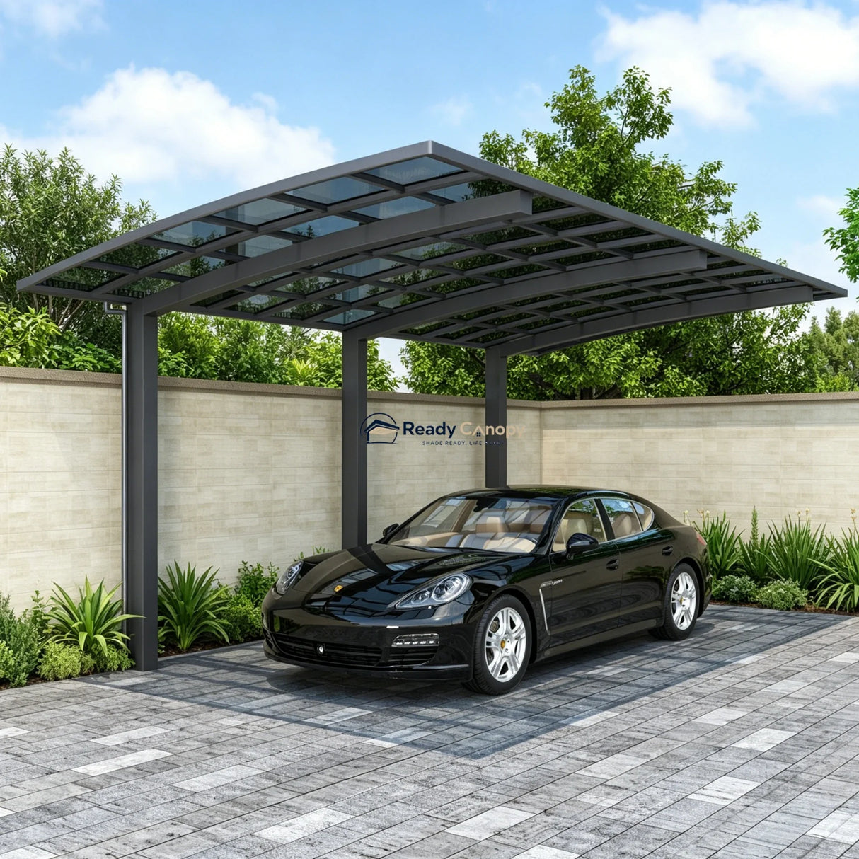 L Shape Cantilever Single Carport - Grey
