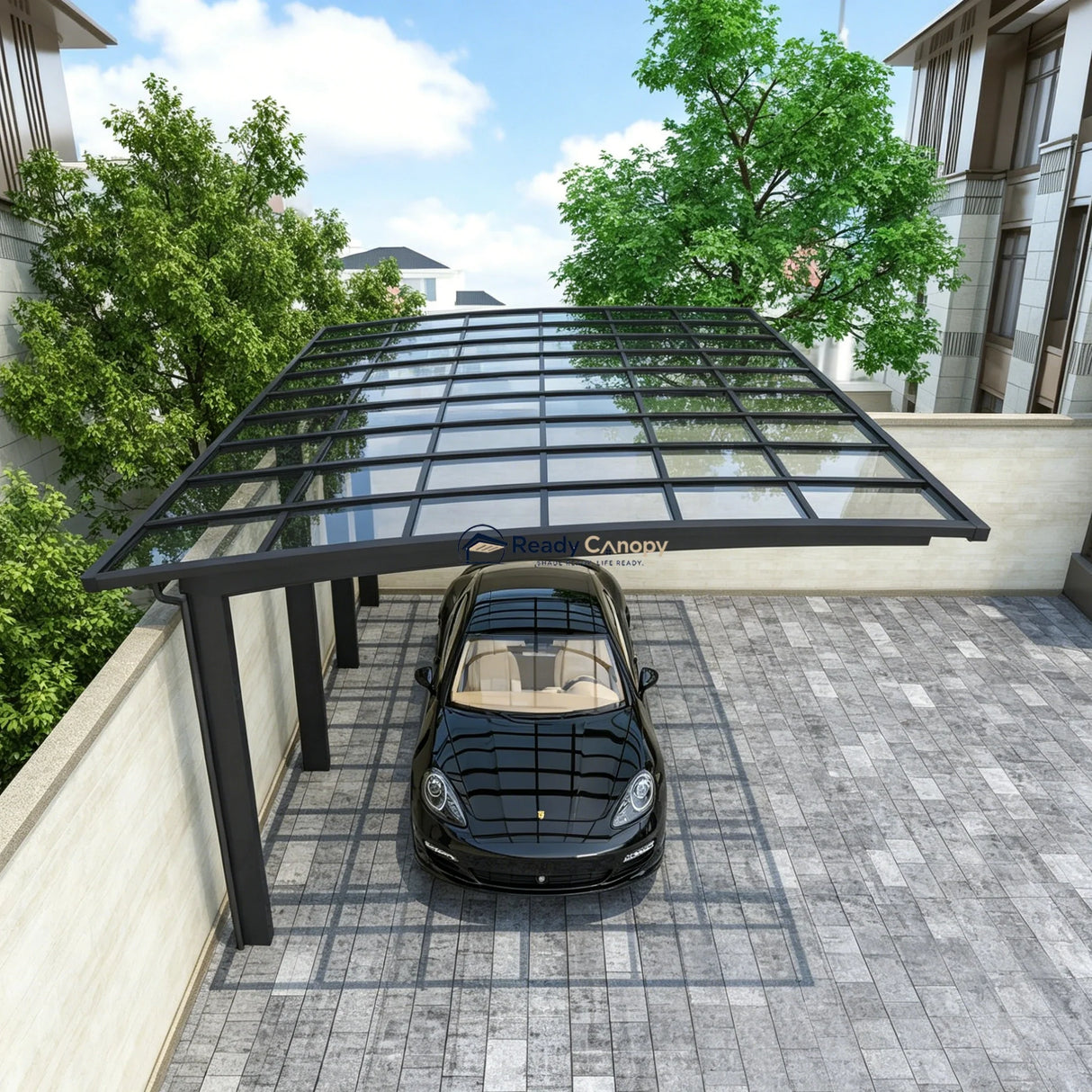 L Shape Cantilever Single Carport - Grey