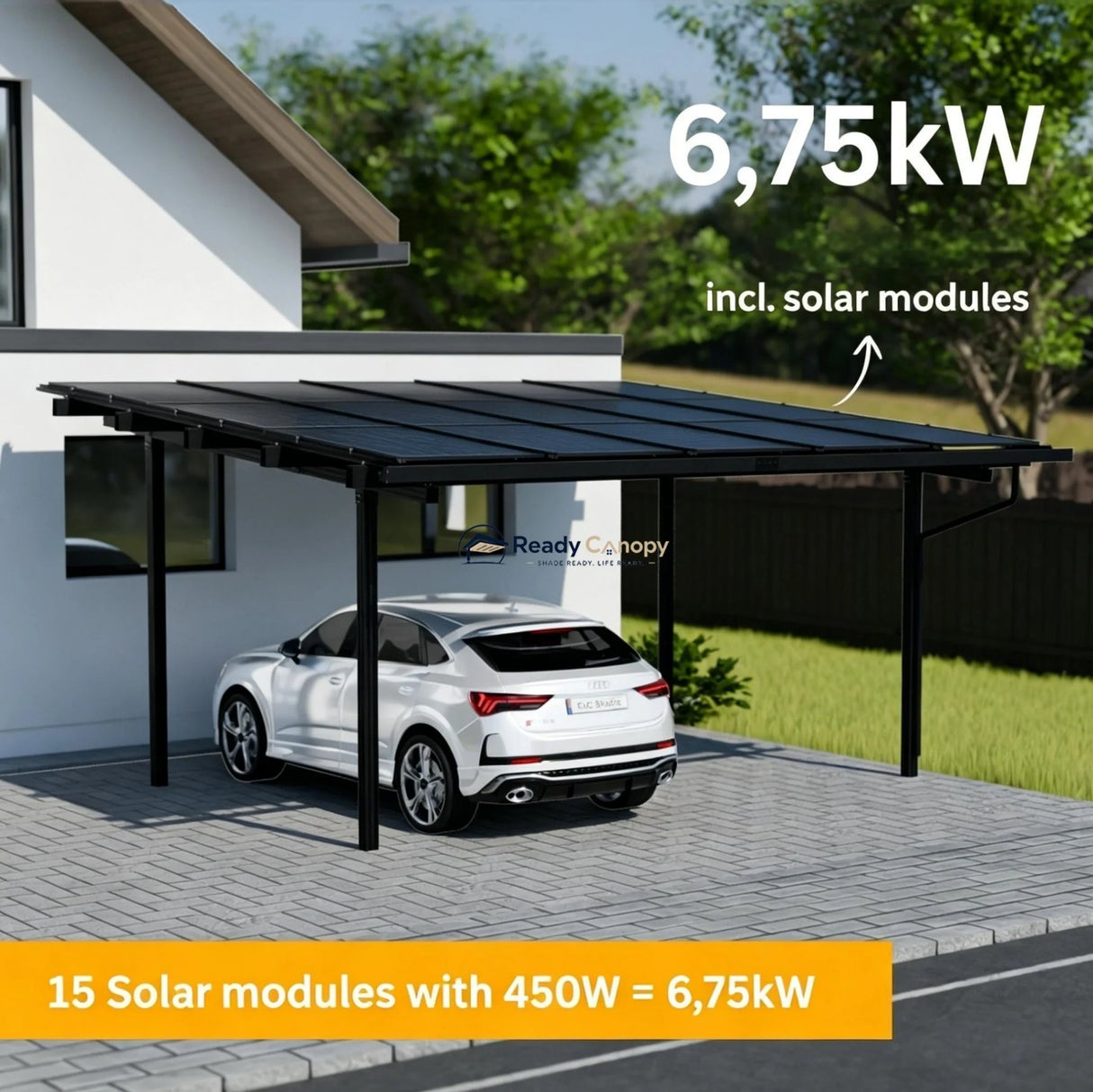 Double Solar Carport Kit Black – Includes 15 Solar Modules 6 kW Inverter(Optional Battery Storage & Wallbox)