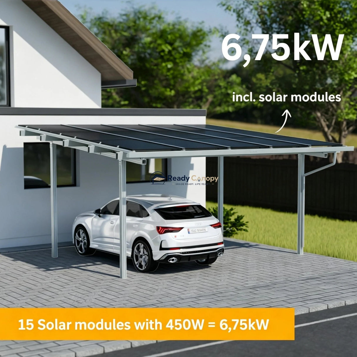 Double Solar Carport Kit Silver(Includes Solar Modules)