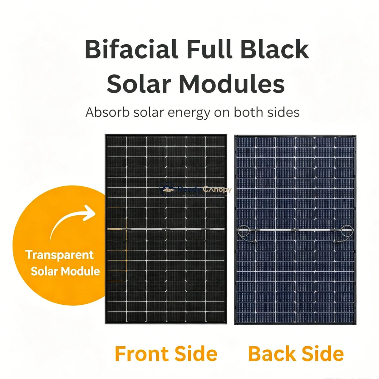 Bifacial full black solar modules on modern solar carport