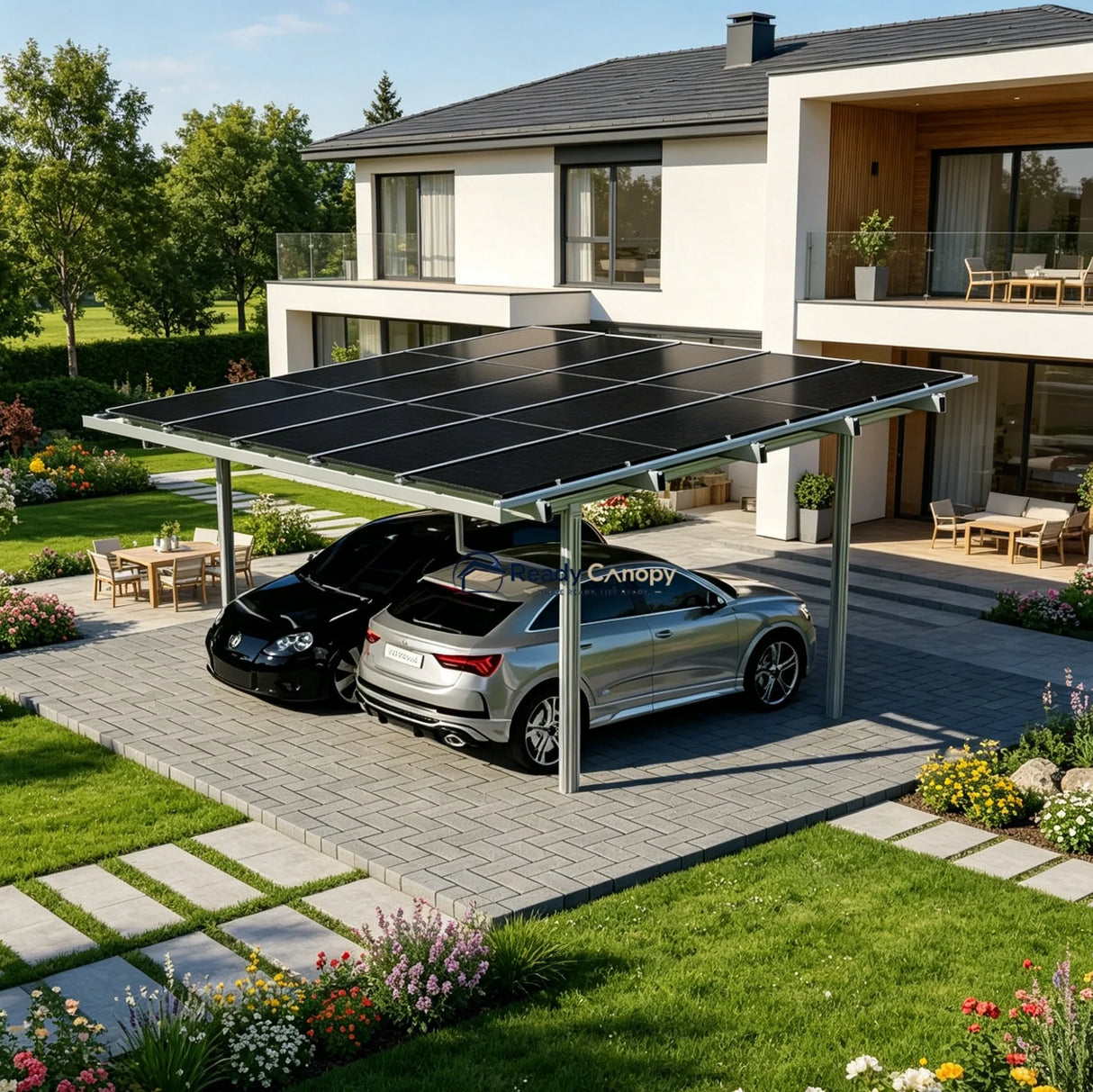 Double Solar Carport Kit Silver(Includes Solar Modules)